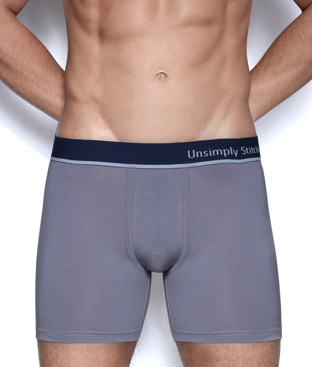 Unsimply Stitched Black Boxer Brief - Grey / Small