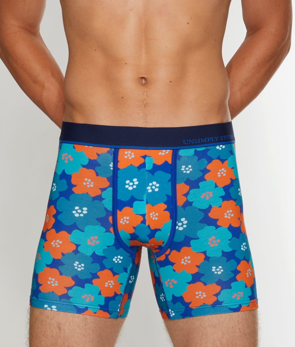 Unsimply Stitched Floral Futures Boxer Brief - Blue Orange / Small