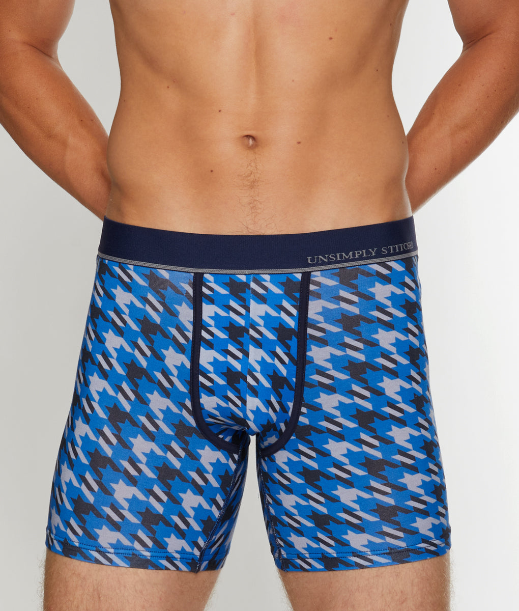 Unsimply Stitched Houndstooth Boxer Brief - Blue Grey / Small