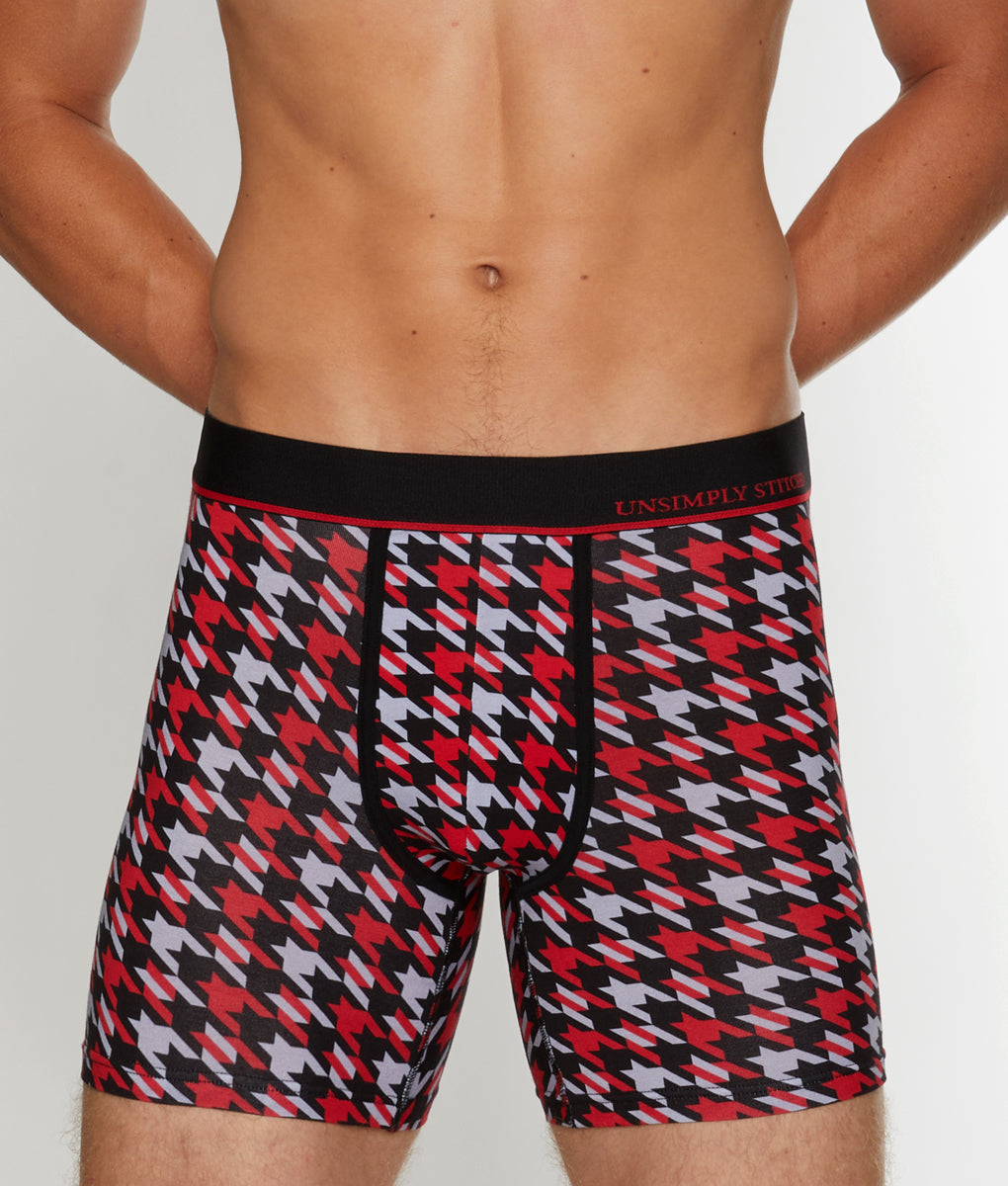 Unsimply Stitched Houndstooth Boxer Brief - Red Grey / Small