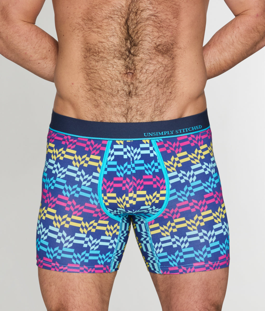 Unsimply Stitched Retro Stripe Boxer Brief - Blue / Small