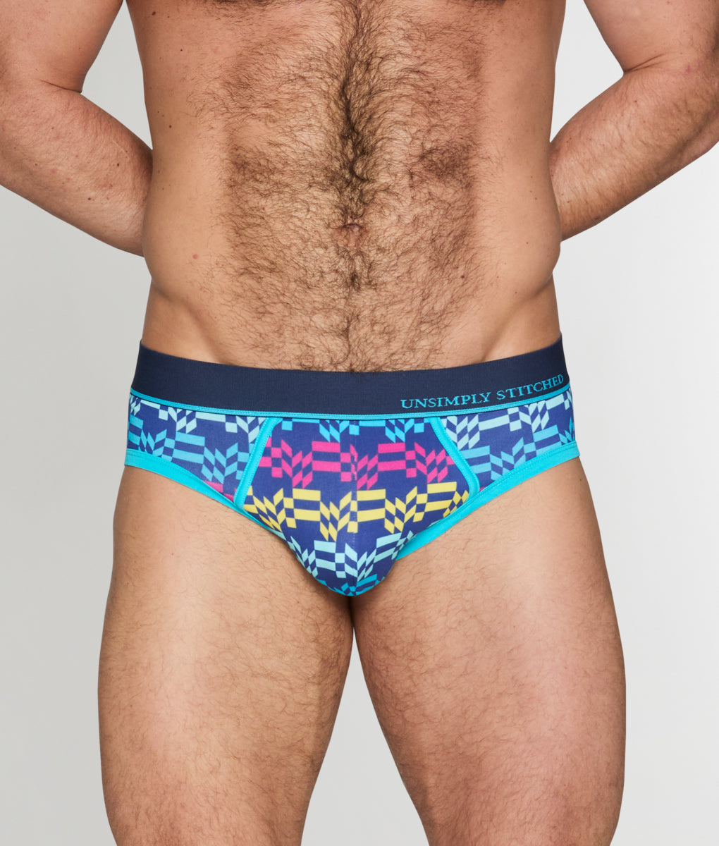 Unsimply Stitched Retro Stripe Brief - Blue / Small
