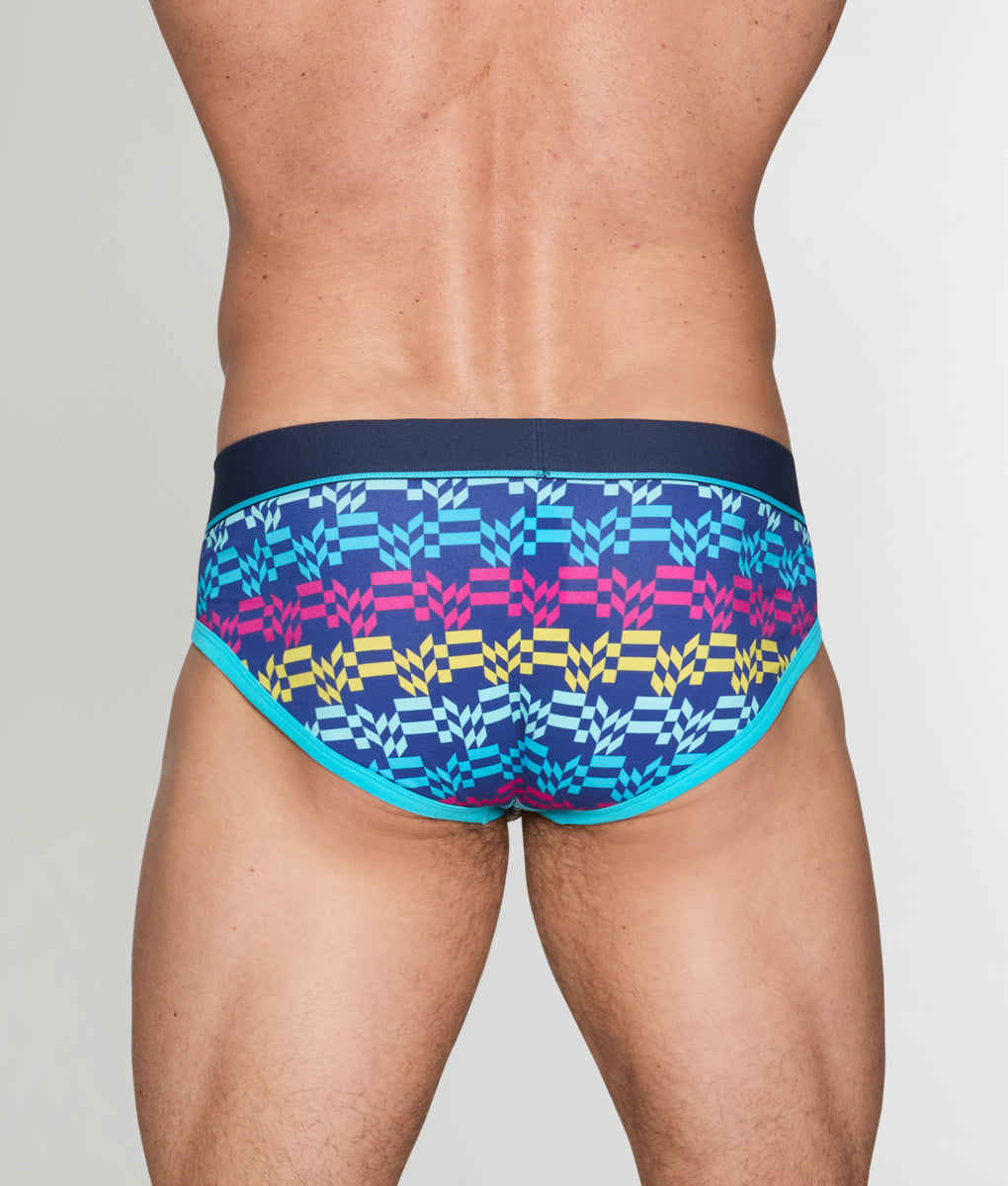 Unsimply Stitched Retro Stripe Brief - Blue / Small