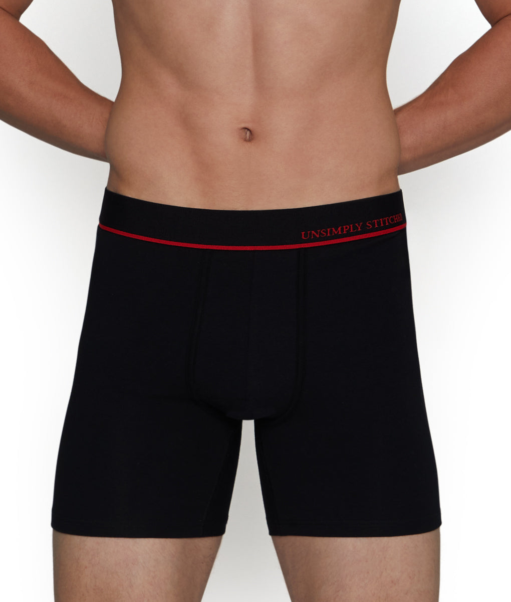 Unsimply Stitched Solid Boxer Brief - Black/red Stripe / Small