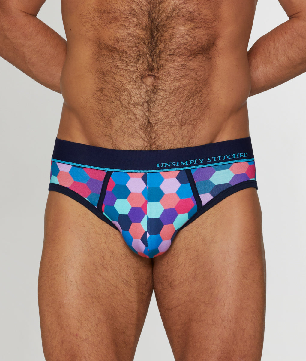 Unsimply Stitched Honeycomb Brief Blue Pink Multi / Small