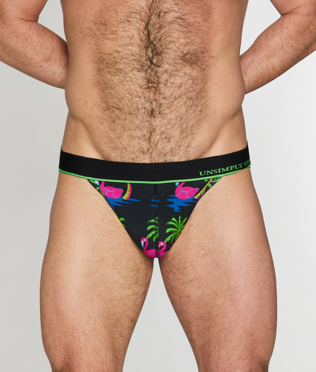 Unsimply Stitched Flamingo Palm Tree Jockstrap Black / Small