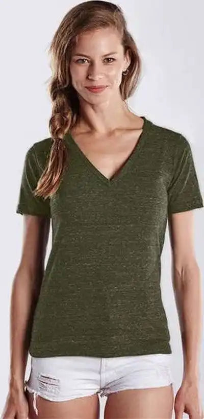 Us Blanks Us2228 Women’s V-neck Overdyed Tee - Moss