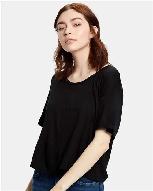 Us Blanks Us309 Women’s Boxy Open Neck Tee - Black - Ladies s