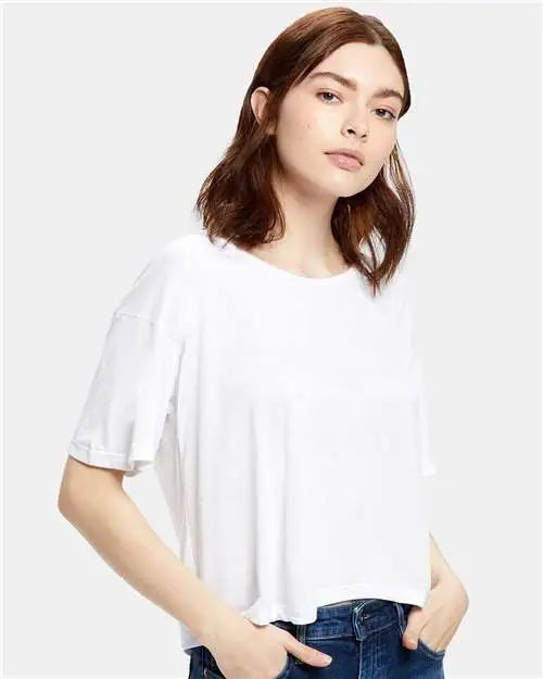 Us Blanks Us309 Women’s Boxy Open Neck Tee - White - Ladies s