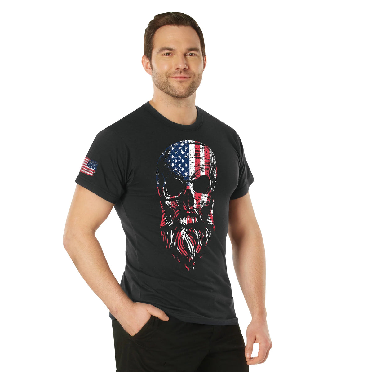 Us Flag Bearded Skull T-shirt - Black / s