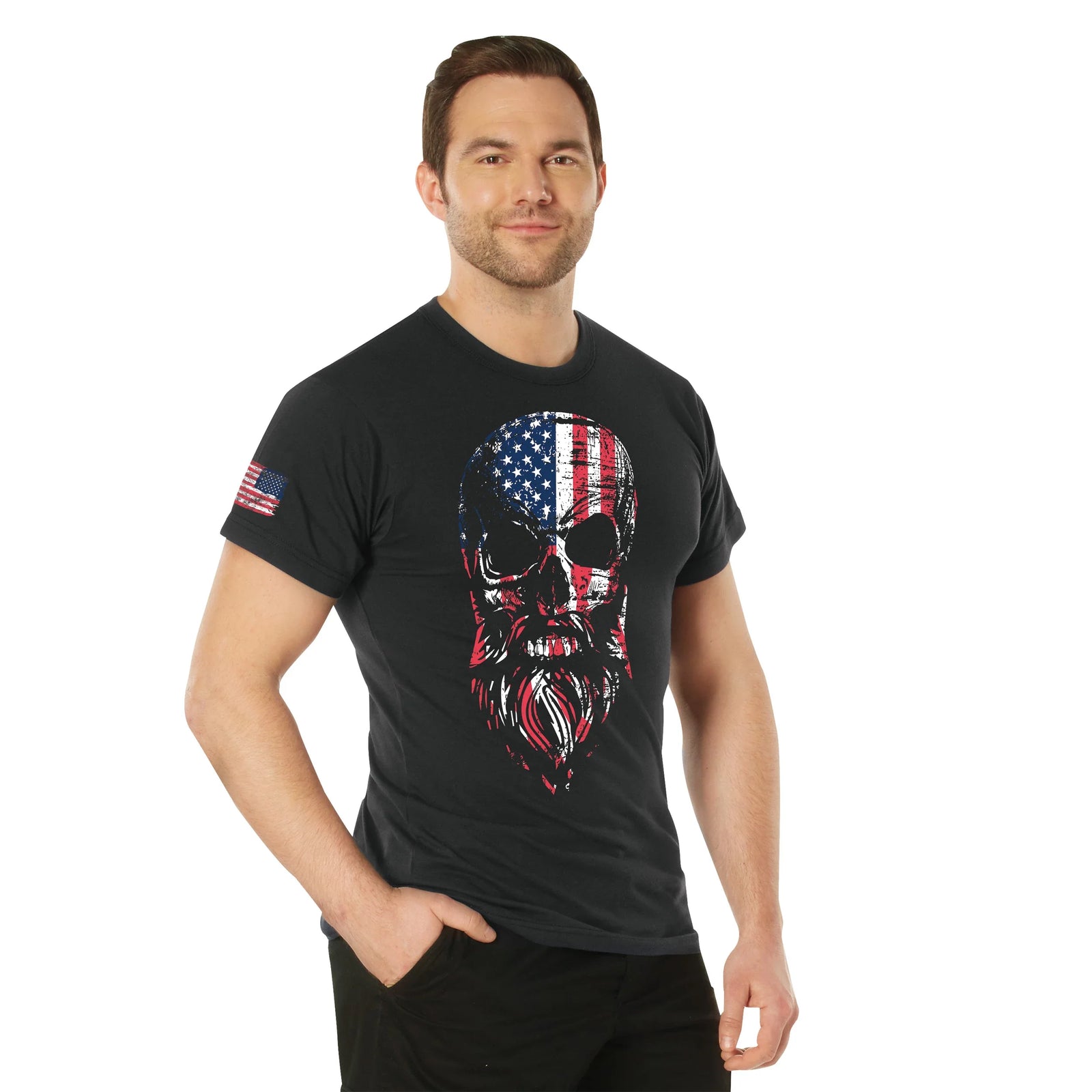 Us Flag Bearded Skull T-shirt - Black / s