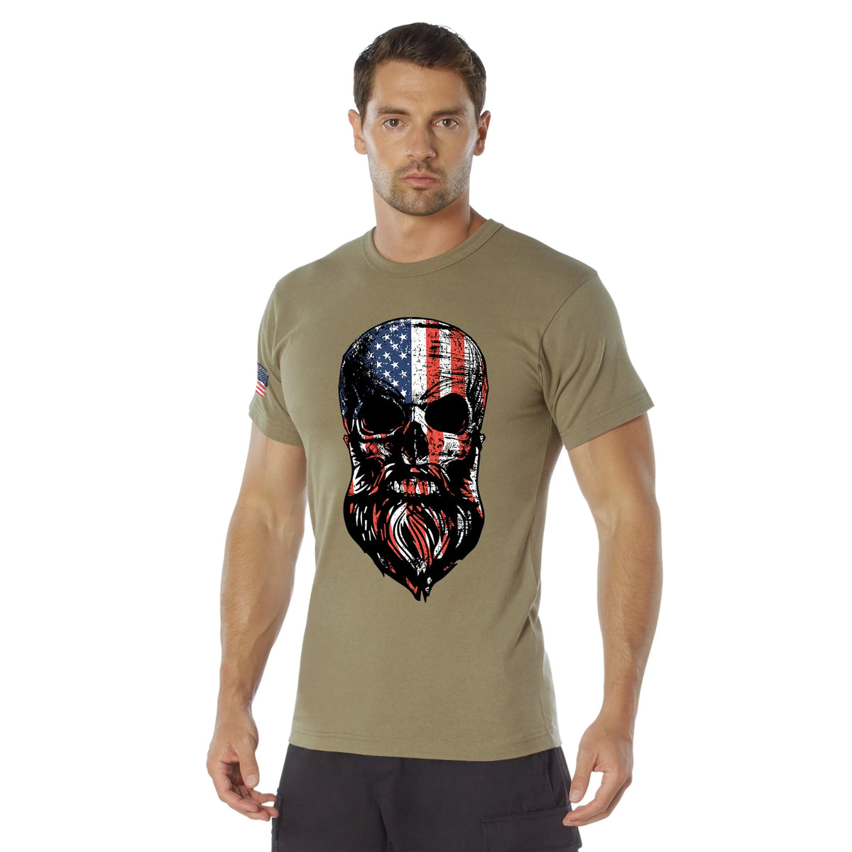Us Flag Bearded Skull T-shirt - Coyote Brown / s