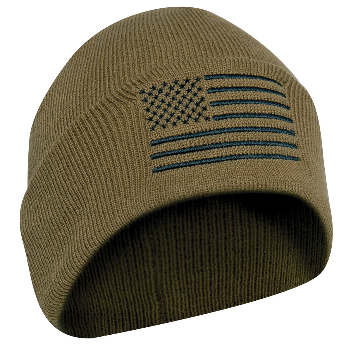 Us Flag Embroidered Fine Knit Watch Cap