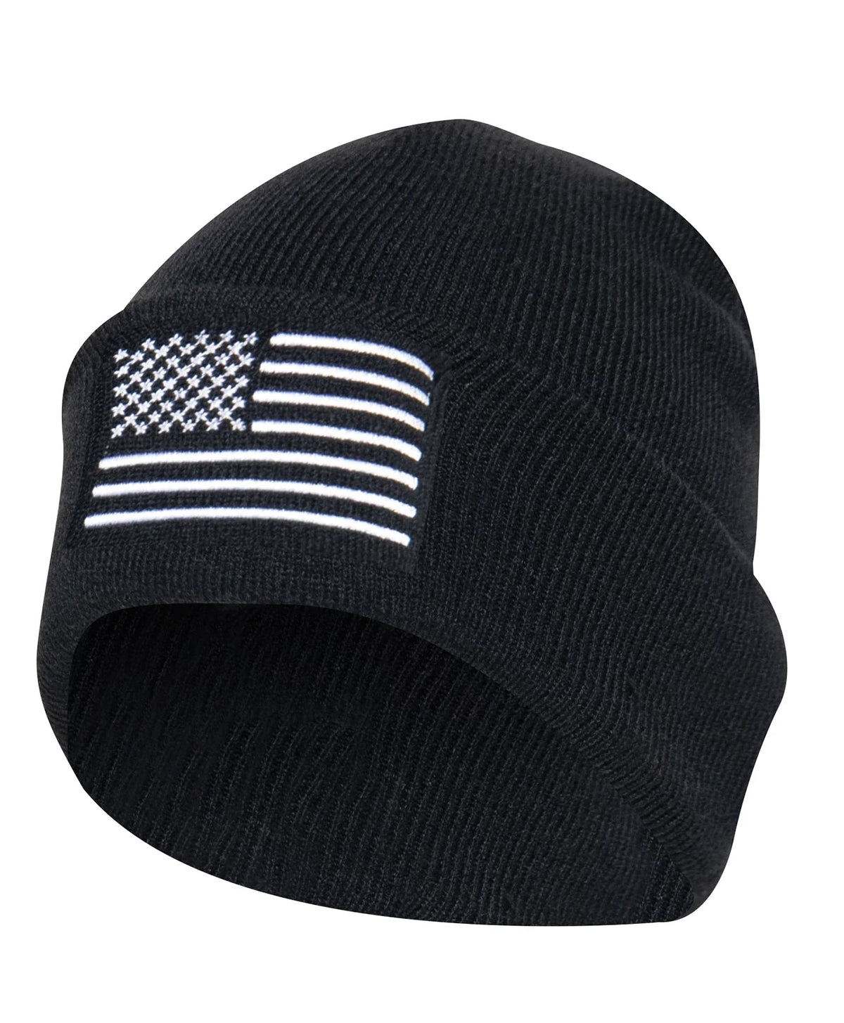 Us Flag Embroidered Fine Knit Watch Cap