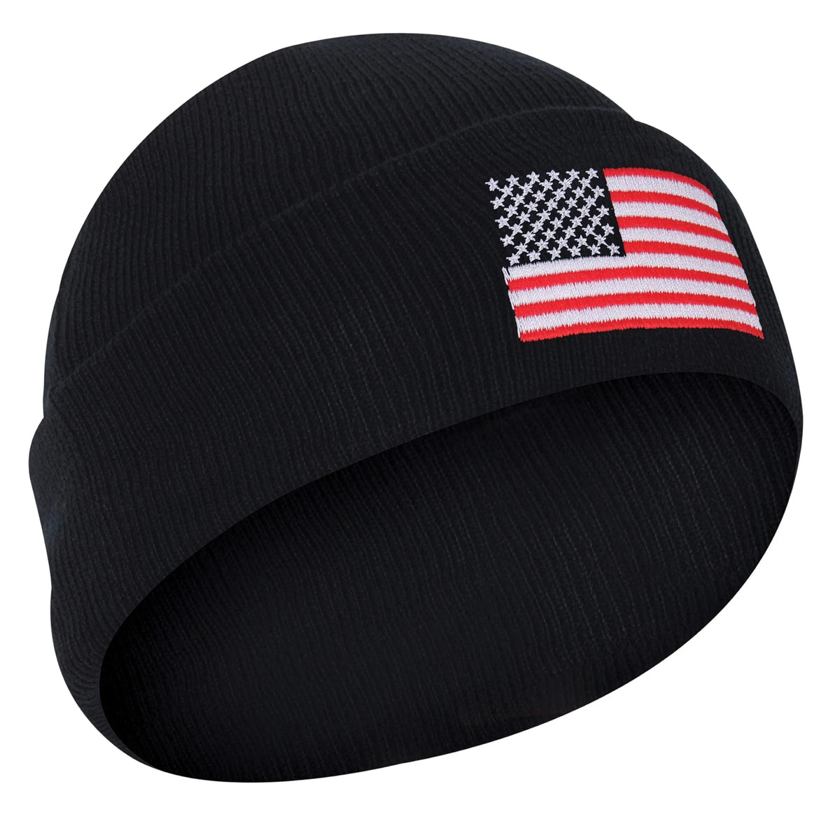 Us Flag Embroidered Fine Knit Watch Cap