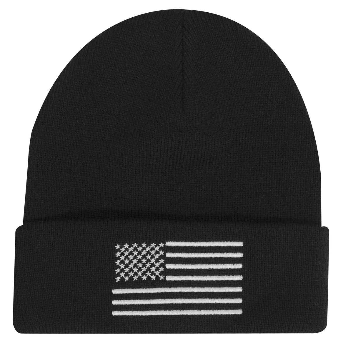 Us Flag Embroidered Fine Knit Watch Cap