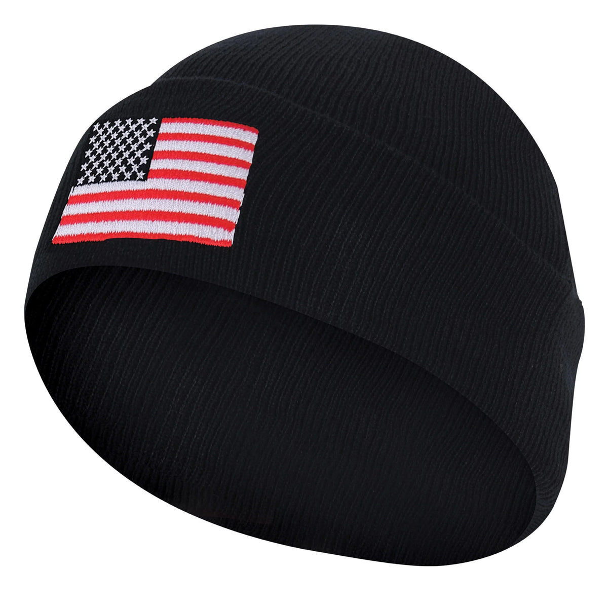 Us Flag Embroidered Fine Knit Watch Cap