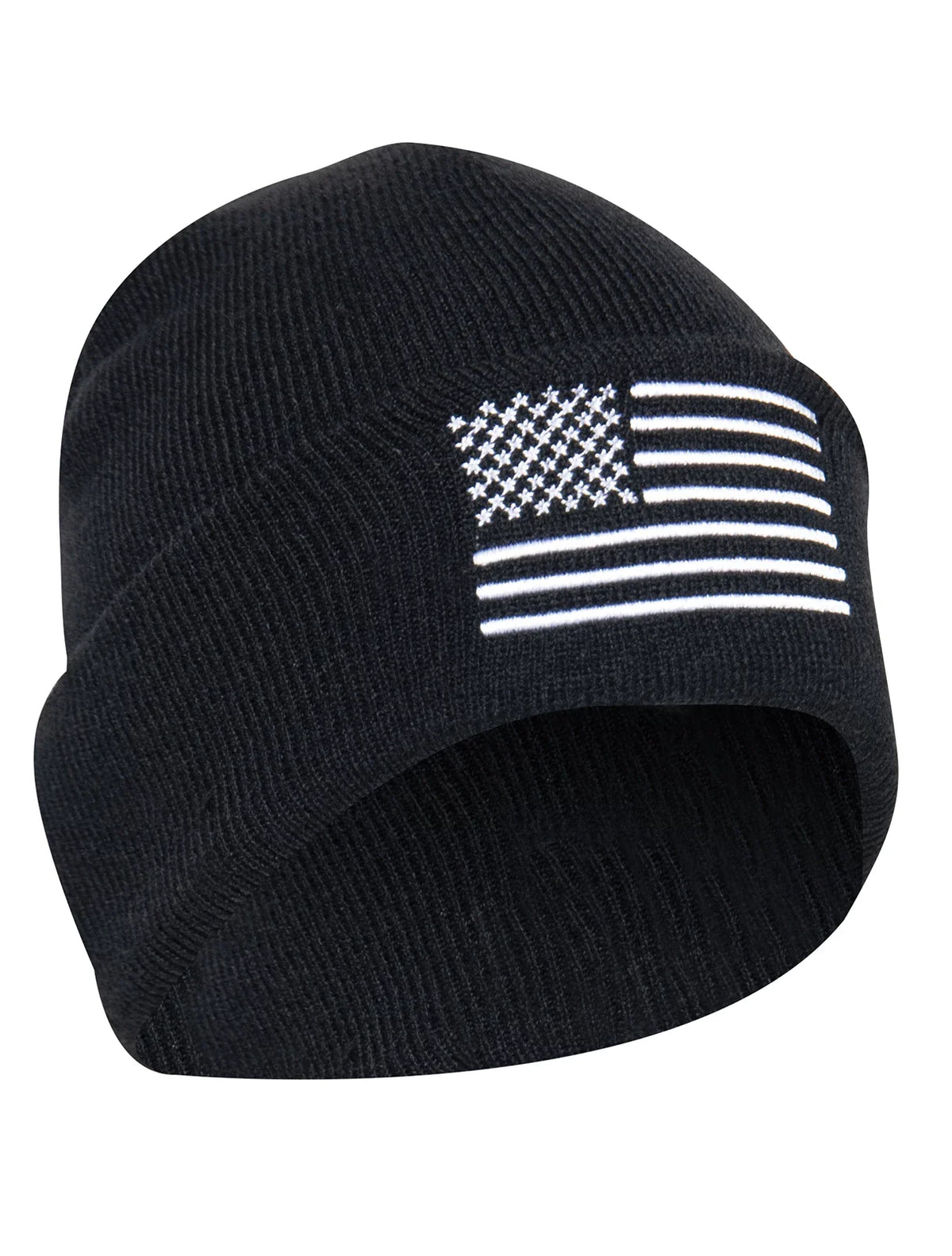 Us Flag Embroidered Fine Knit Watch Cap