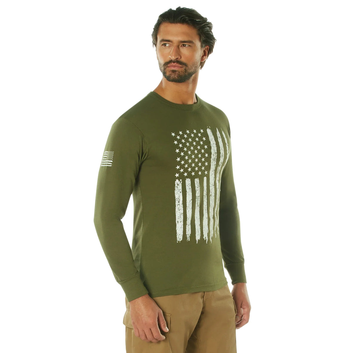 Us Flag Long Sleeve T-shirt - Olive Drab / s