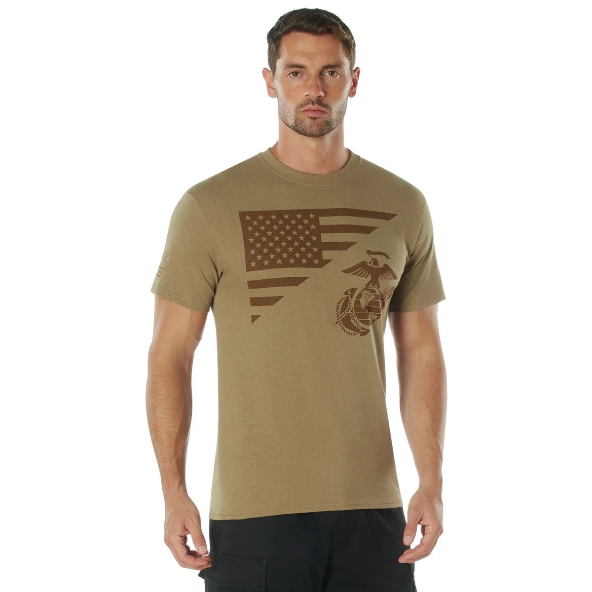 Us Flag / Usmc Eagle Globe & Anchor T-shirt - Coyote Brown / s