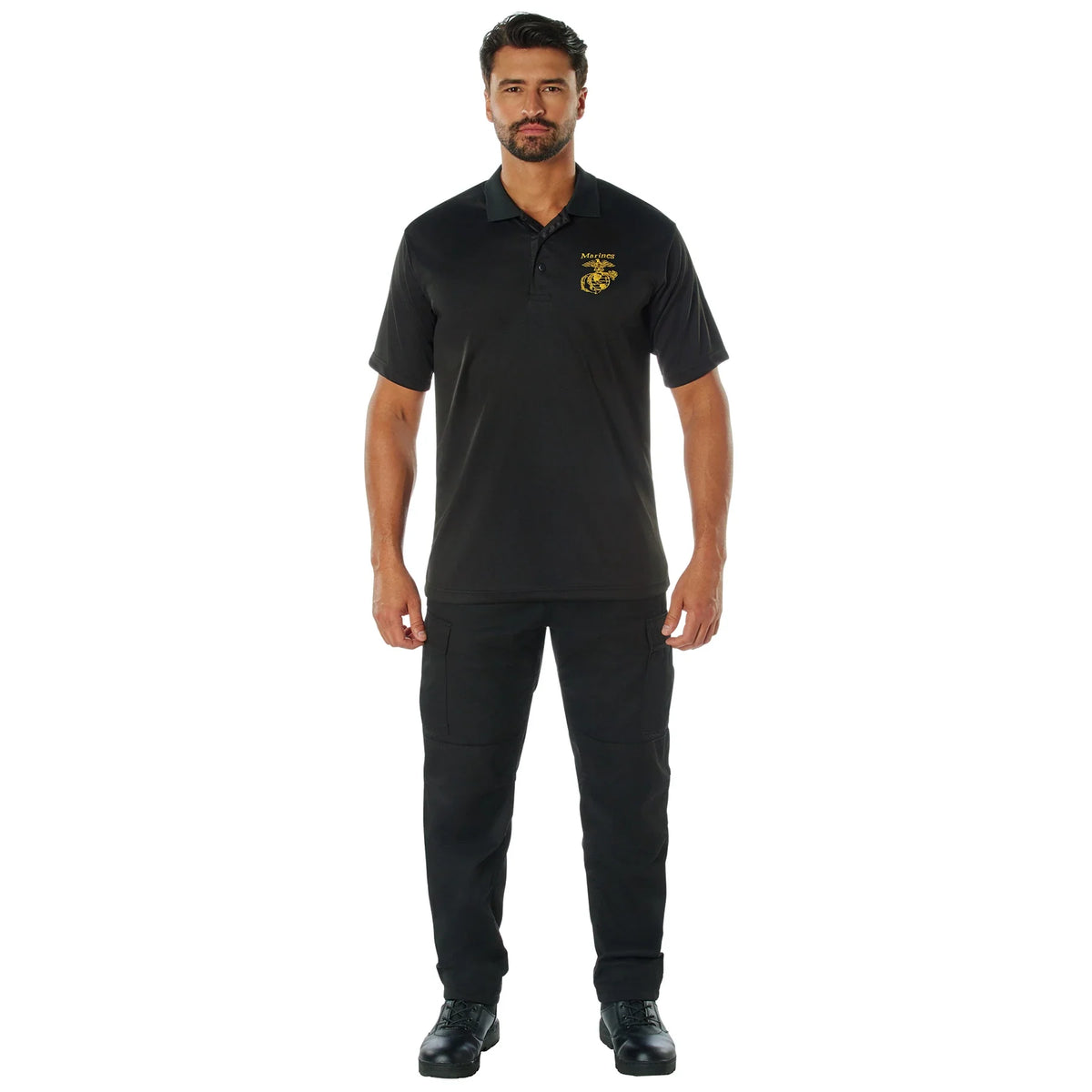 Usmc Eagle Globe & Anchor Moisture Wicking Polo Shirt - Black