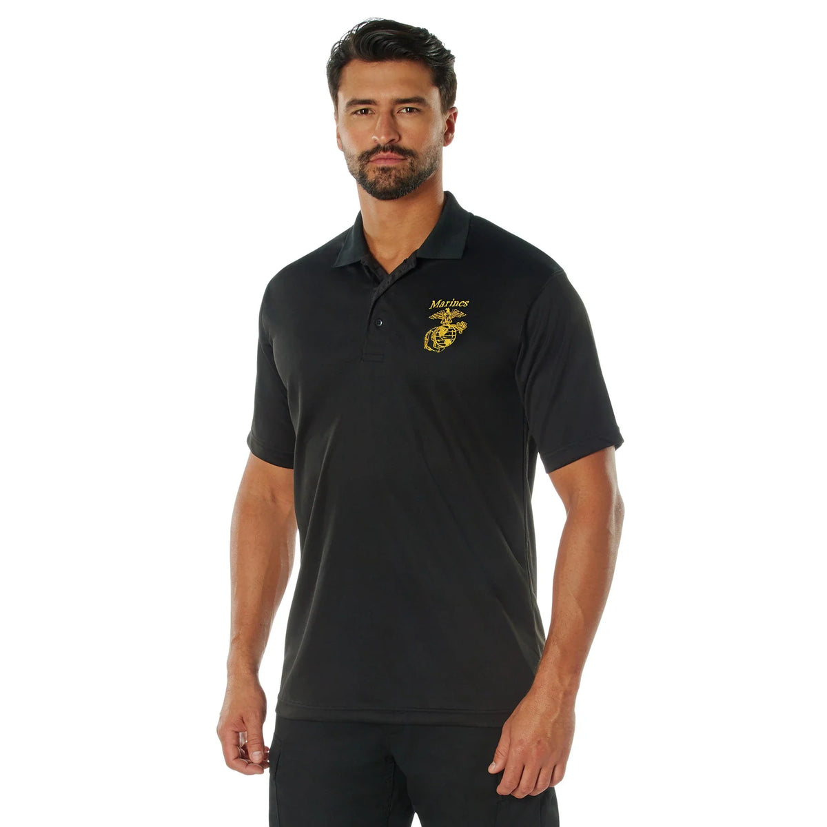 Usmc Eagle Globe & Anchor Moisture Wicking Polo Shirt - Black