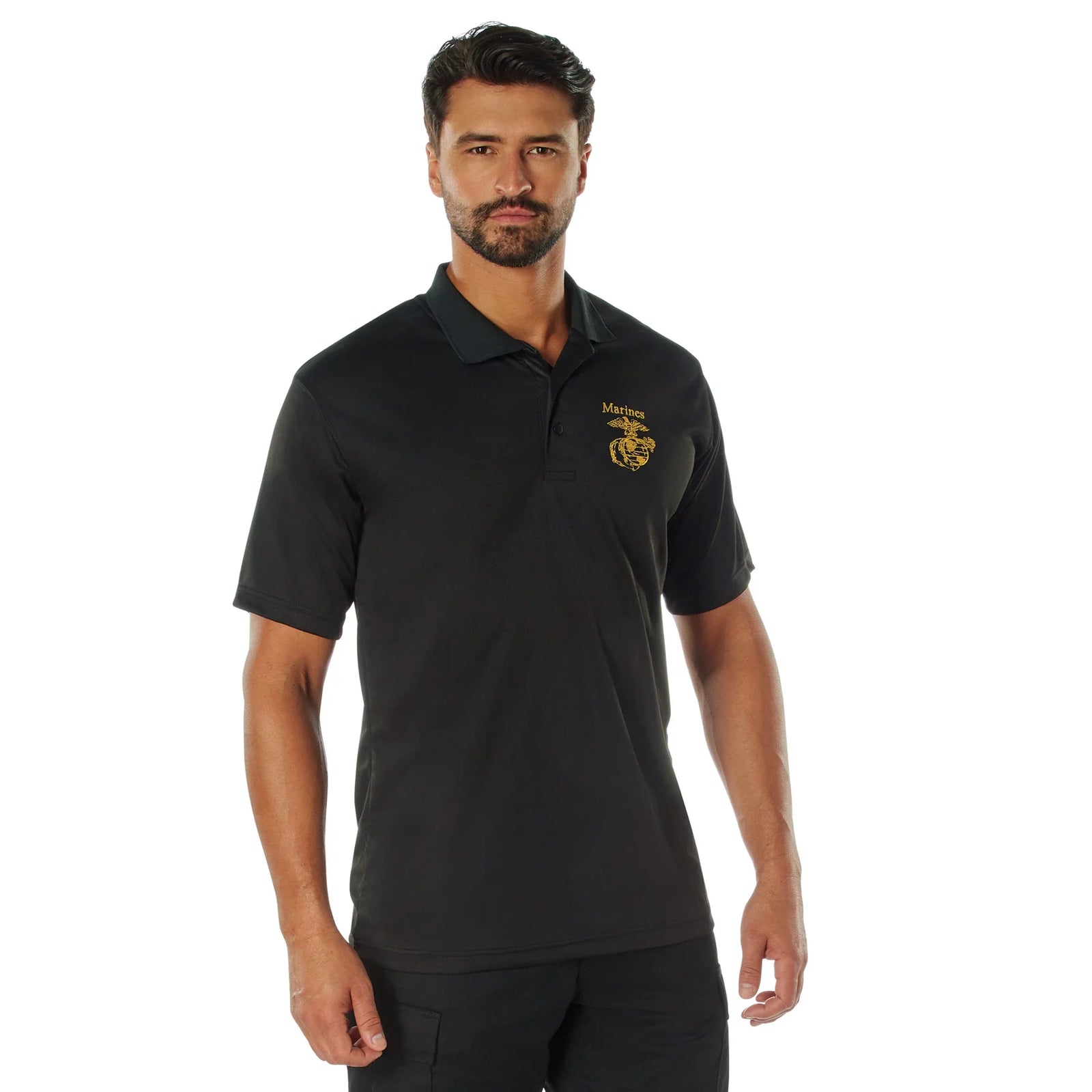 Usmc Eagle Globe & Anchor Moisture Wicking Polo Shirt - Black - s