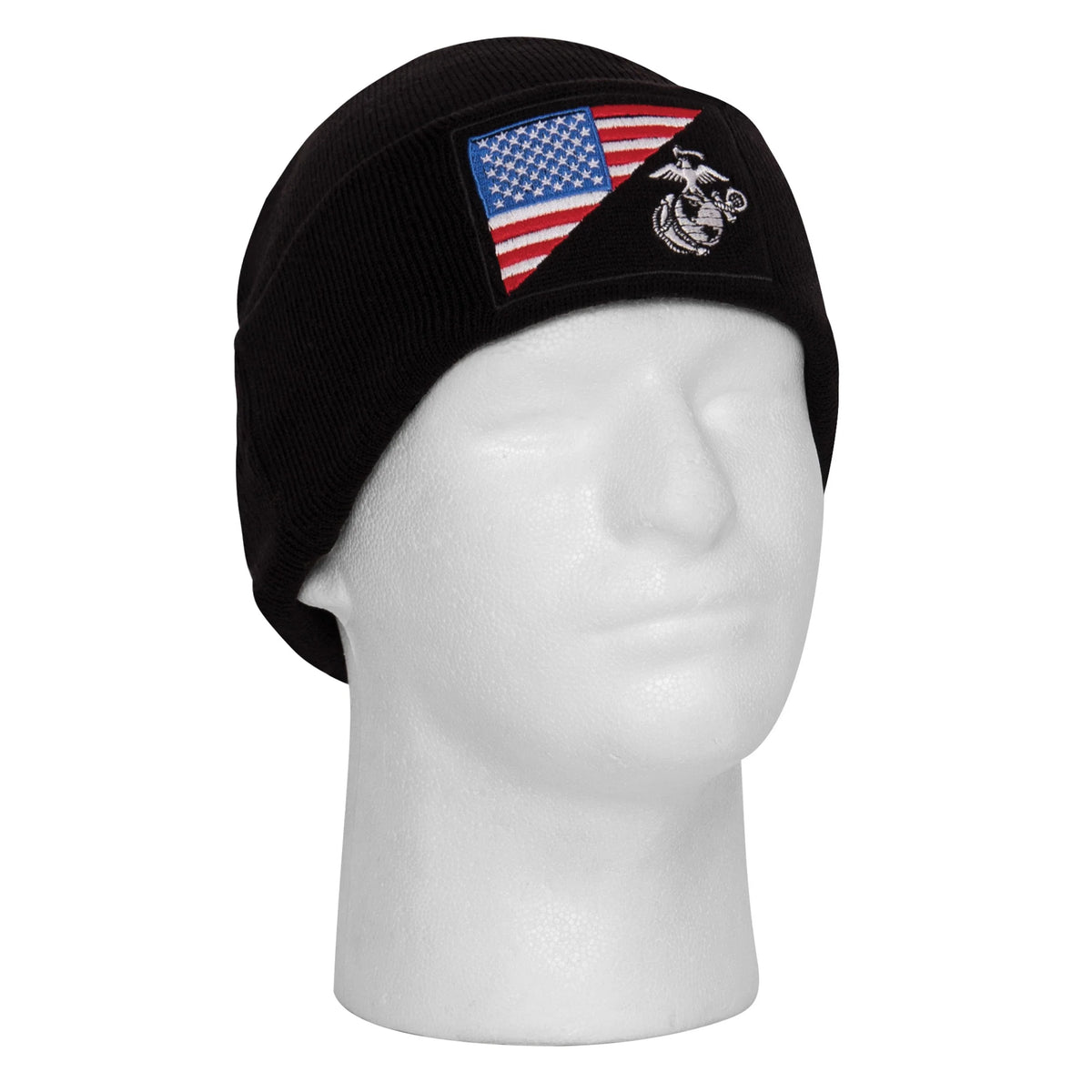 Usmc Eagle Globe and Anchor / us Flag Deluxe Fine Knit Watch Cap - Black