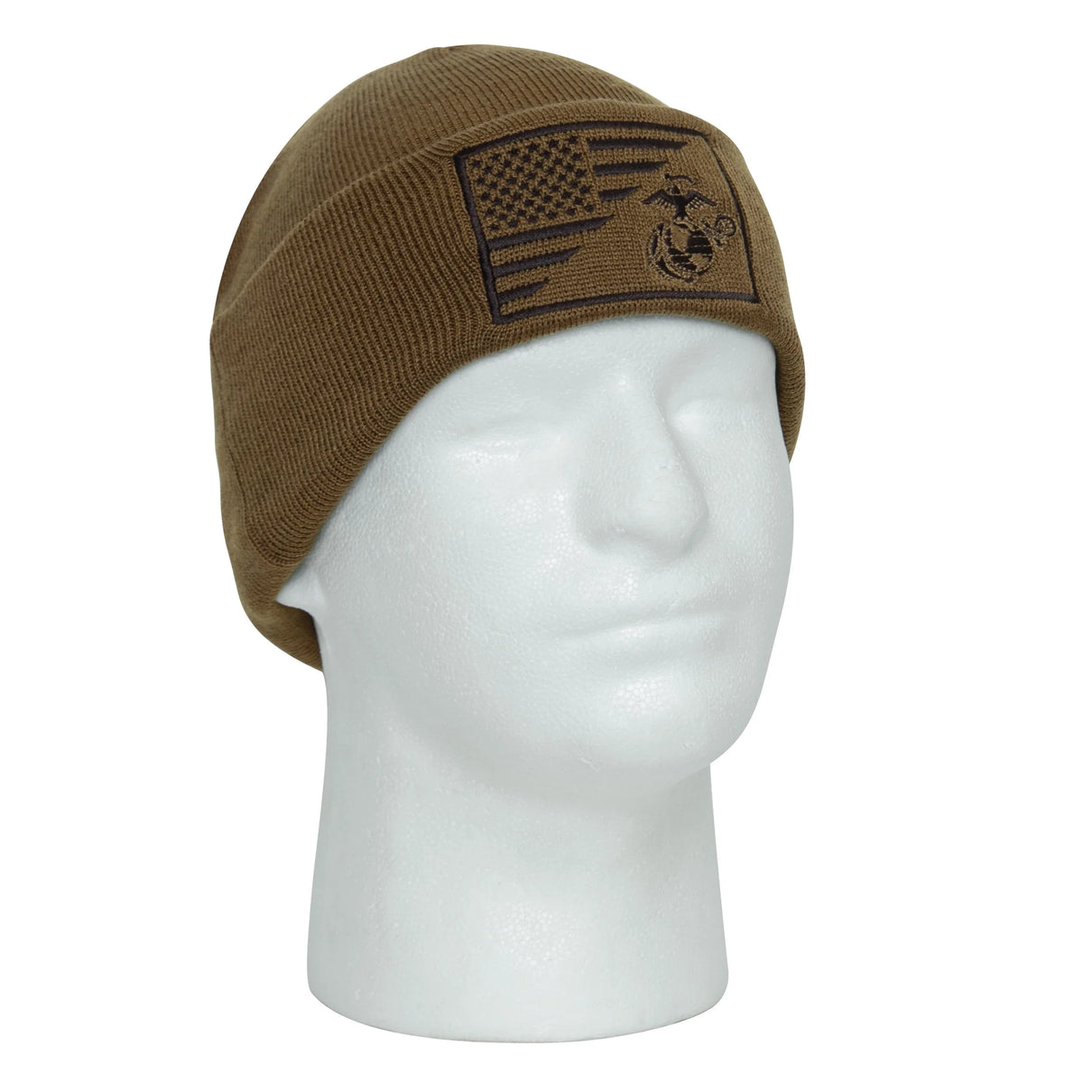Usmc Eagle Globe and Anchor / us Flag Deluxe Fine Knit Watch Cap - Coyote Brown