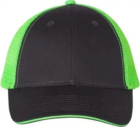 Valucap S102 Sandwich Trucker Cap - Charcoal Neon Green - Dark Gray / 6 5/8’’ - 7 3/8’’
