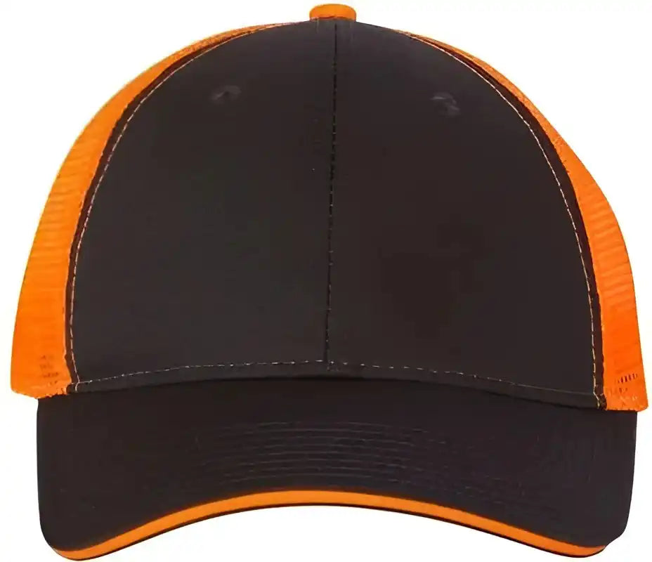 Valucap S102 Sandwich Trucker Cap Charcoal Neon Orange Dark Gray / 6 5/8’’ 7 3/8’’
