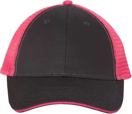 Valucap S102 Sandwich Trucker Cap - Charcoal Neon Pink - Dark Gray / 6 5/8’’ - 7 3/8’’