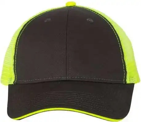 Valucap S102 Sandwich Trucker Cap - Charcoal Neon Yellow - Dark Gray / 6 5/8’’ - 7 3/8’’