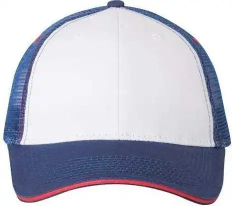 Valucap S102 Sandwich Trucker Cap - White Royal Red - 6 5/8’’ - 7 3/8’’