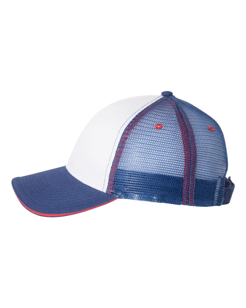 Valucap S102 Sandwich Trucker Cap - White Royal Red - one Size Fits Most