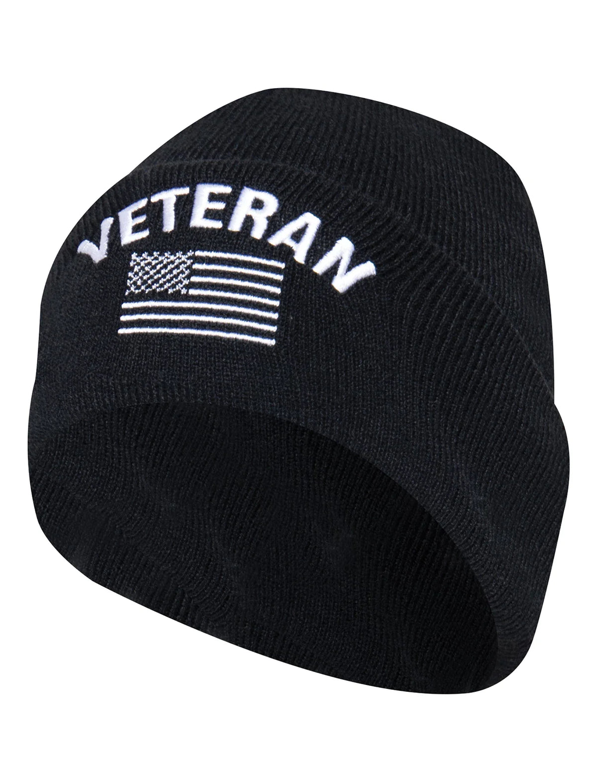 Veteran with us Flag Fine Knit Watch Cap - Black