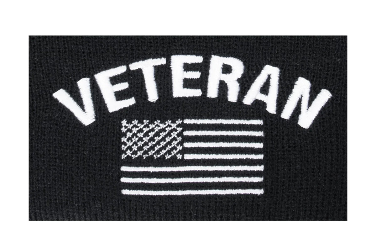 Veteran with us Flag Fine Knit Watch Cap - Black