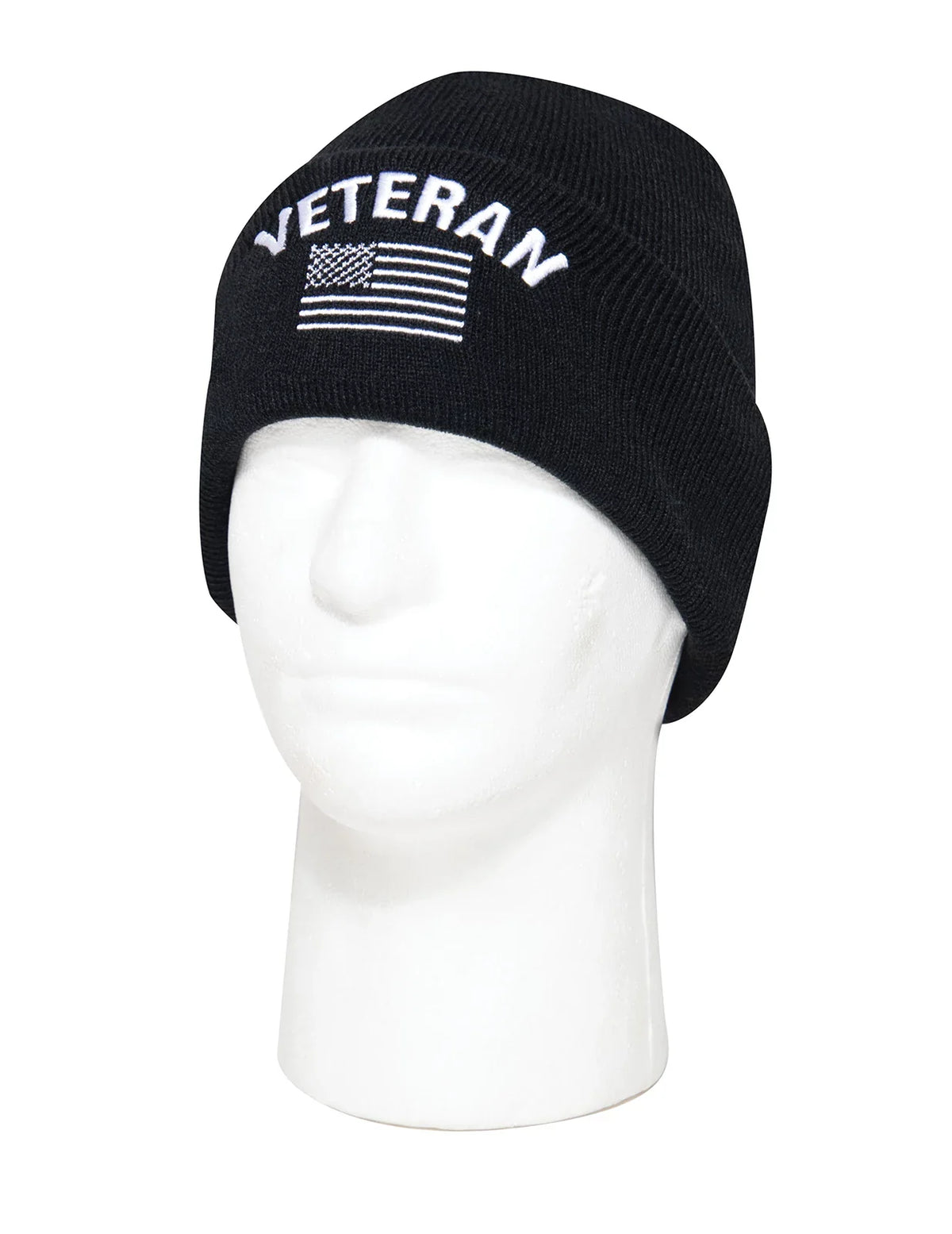 Veteran with us Flag Fine Knit Watch Cap - Black