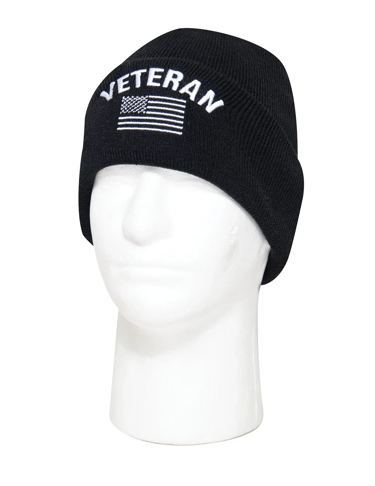 Veteran with us Flag Fine Knit Watch Cap - Black
