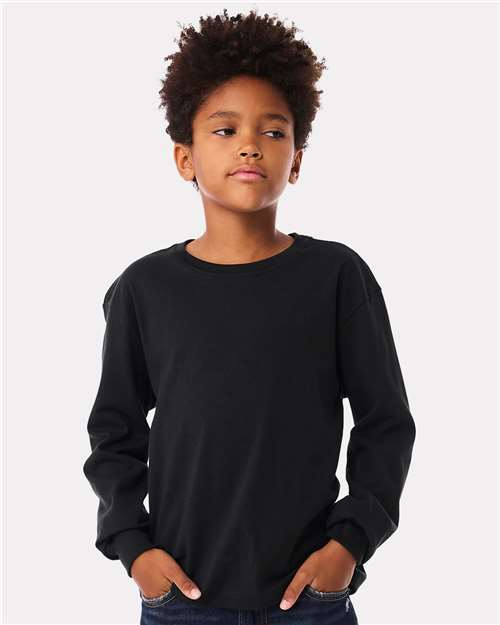 Vintage Black Youth 6oz. Heavyweight Long Sleeve Tee - 3511Y
