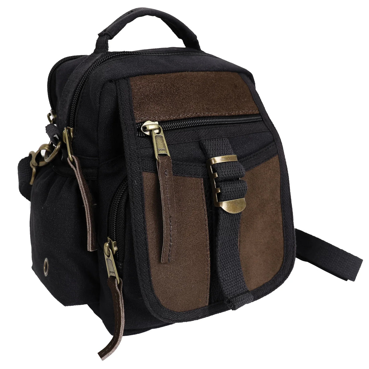 Vintage Canvas & Leather Travel Shoulder Bag - Black