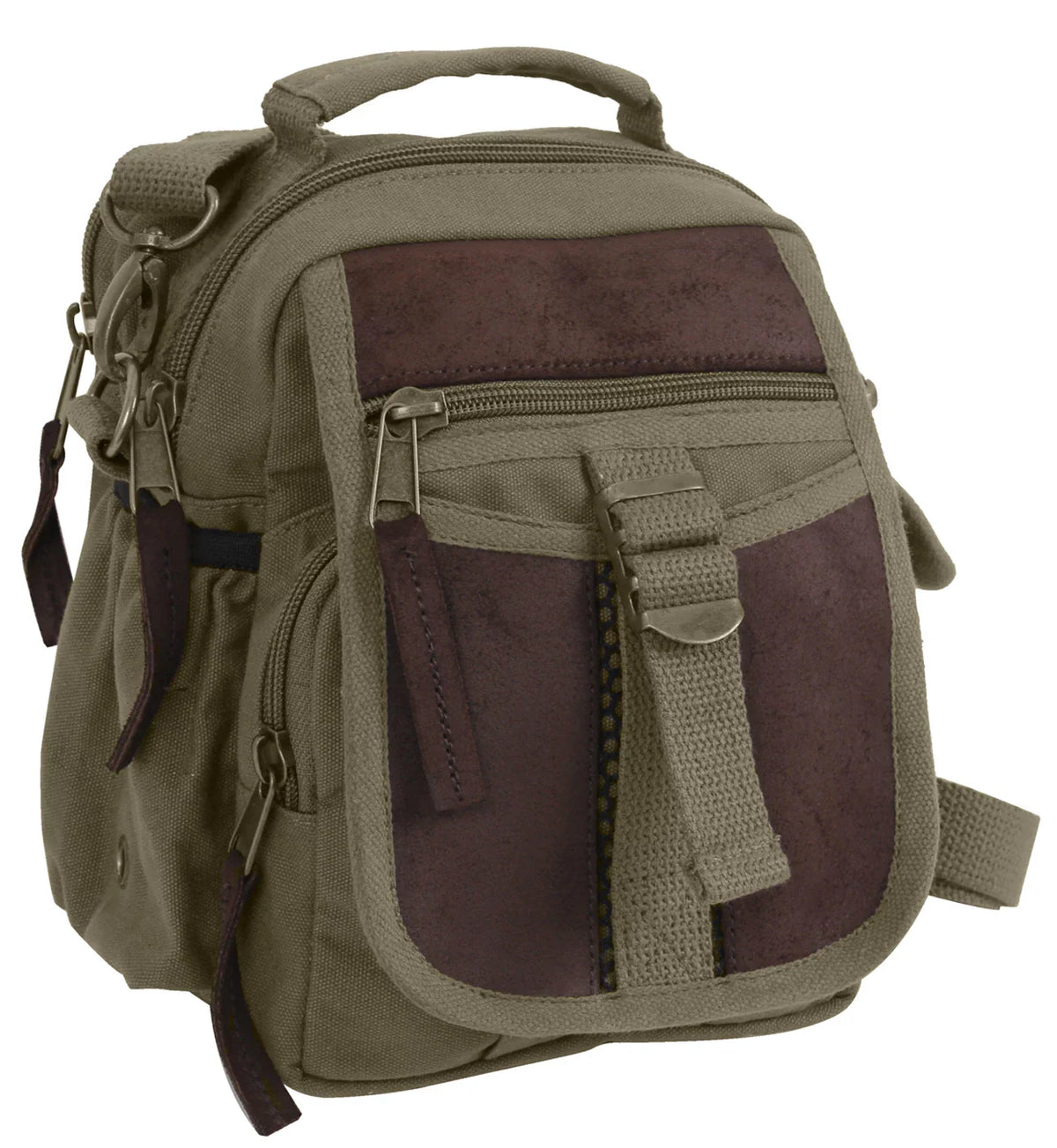 Vintage Canvas & Leather Travel Shoulder Bag - Olive Drab