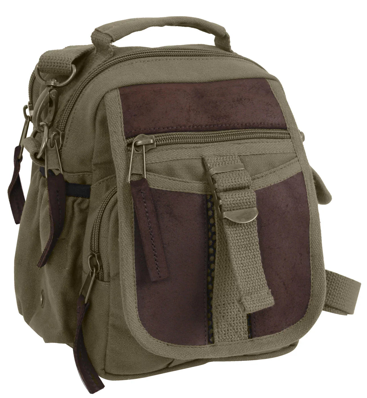 Vintage Canvas & Leather Travel Shoulder Bag - Olive Drab