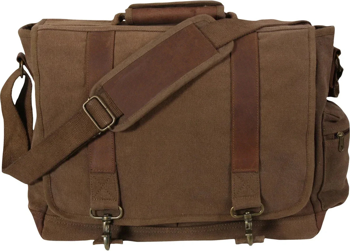 Vintage Canvas Pathfinder Laptop Bag with Leather Accents