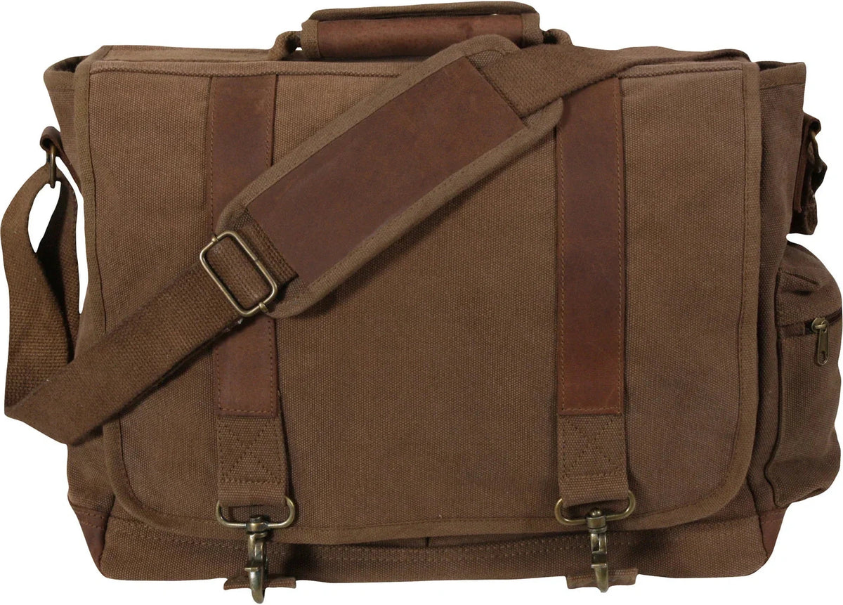 Vintage Canvas Pathfinder Laptop Bag with Leather Accents - Earth Brown