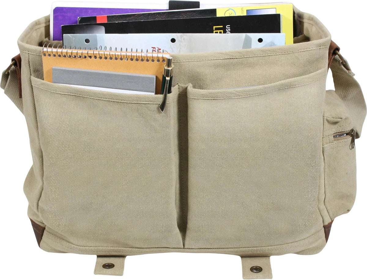 Vintage Canvas Pathfinder Laptop Bag with Leather Accents