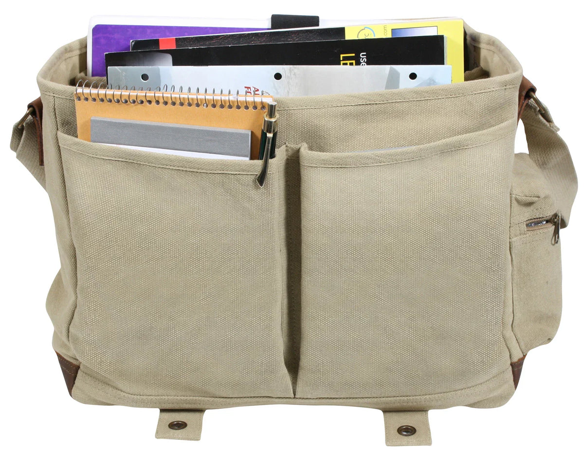 Vintage Canvas Pathfinder Laptop Bag with Leather Accents