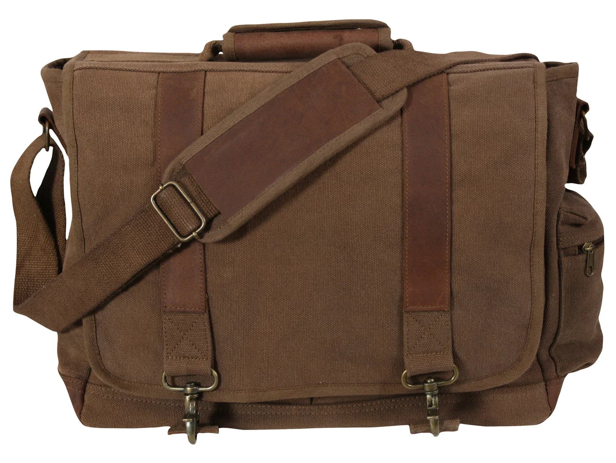 Vintage Canvas Pathfinder Laptop Bag with Leather Accents