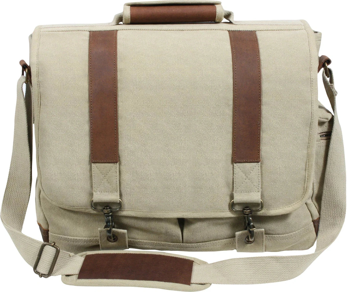 Vintage Canvas Pathfinder Laptop Bag with Leather Accents - Khaki