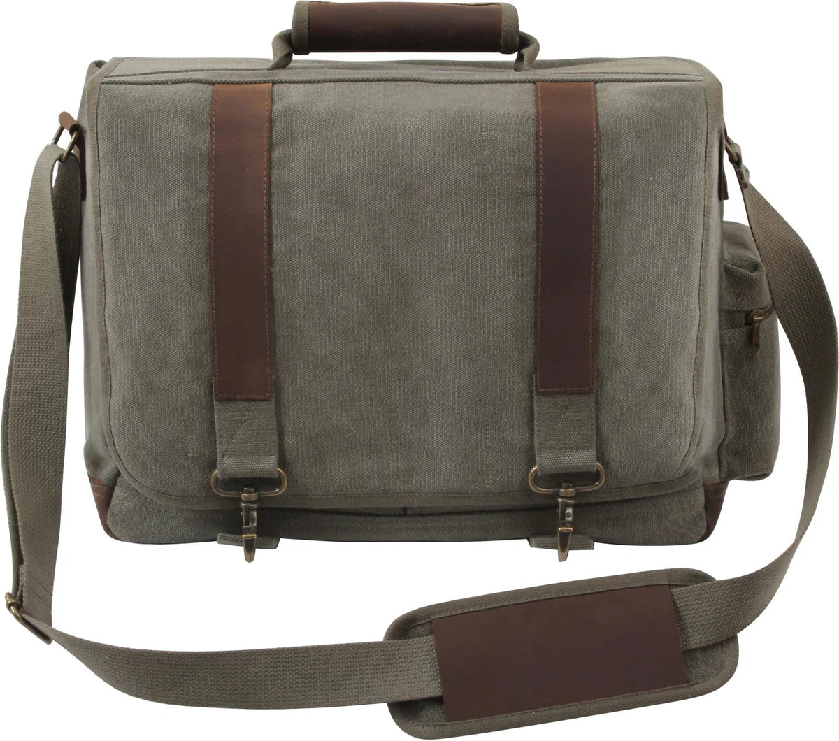 Vintage Canvas Pathfinder Laptop Bag with Leather Accents - Olive Drab